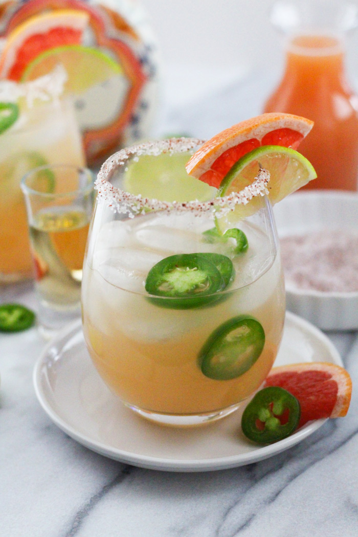 5 Ingredient Sparkling Jalapeno Grapefruit Margarita  -  Not too sweet, not too spicy, and made with lots of tequila. Perfect for summer days.. or any day!