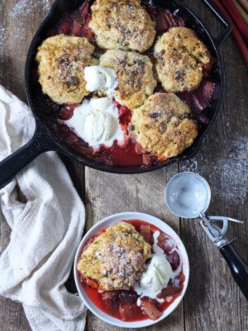 Strawberry Rhubard Cobbler with Pistachio Biscuits