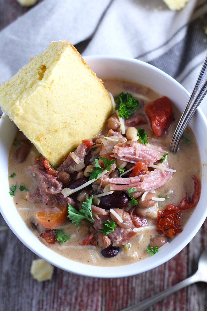 Easy-to-make, hearty soup packed with smoked ham and 6 kinds of beans. One of my favorite cold weather comfort foods.