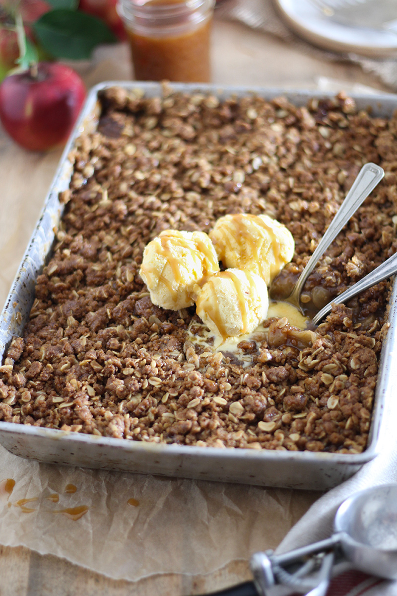 Drunken apple crisp with rum caramel