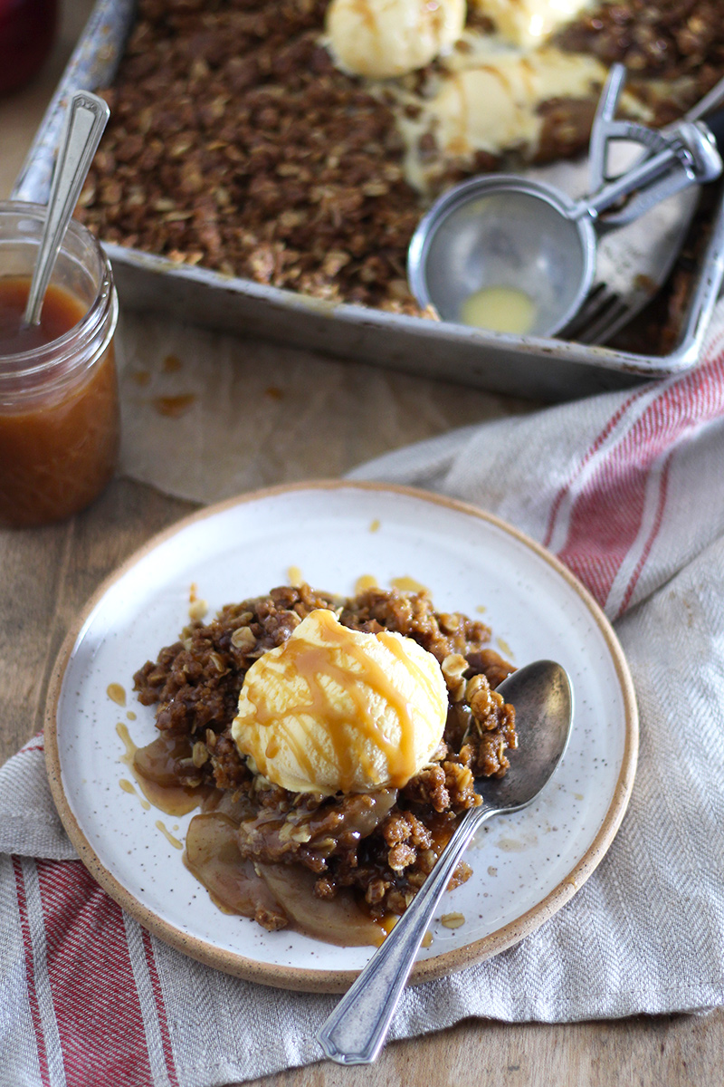 Drunken apple crisp with rum caramel