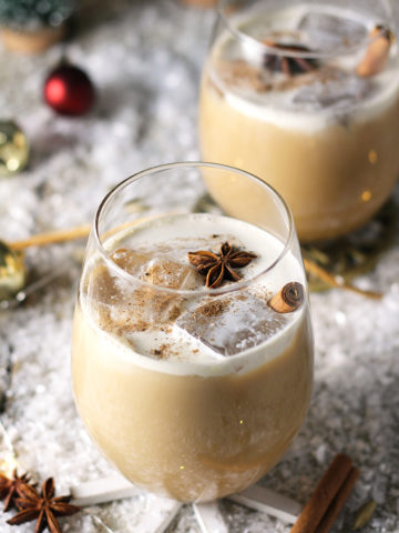 Classic White Russian spiced up with homemade coffee and chai syrup. The ultimate holiday drink that everyone will love.