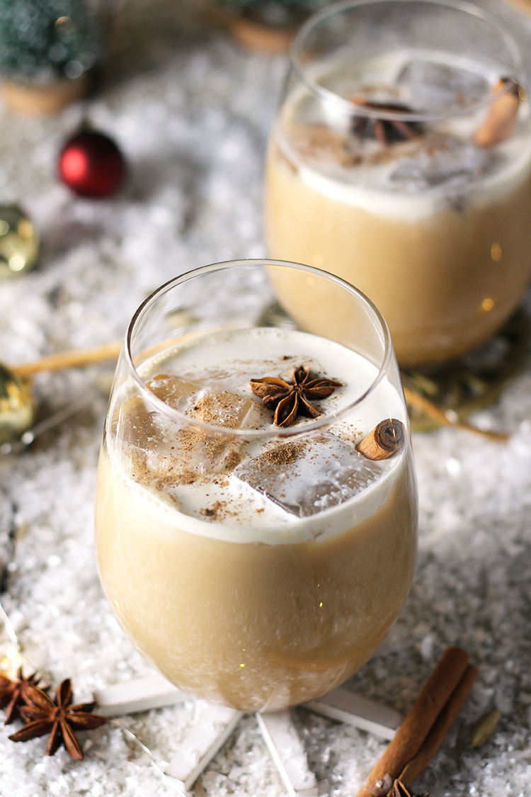 Classic White Russian spiced up with homemade coffee and chai syrup. The ultimate holiday drink that everyone will love.