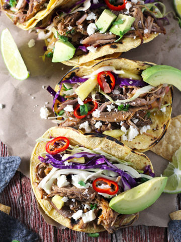 Mexican Pork Carnitas Tacos with Spicy Pineapple Slaw combines all the best flavors. The slow-cooked carnitas are smoky, delicious, and perfectly crisp, and the spicy pineapple slaw adds the perfect amount of spice and sweetness to the tacos.