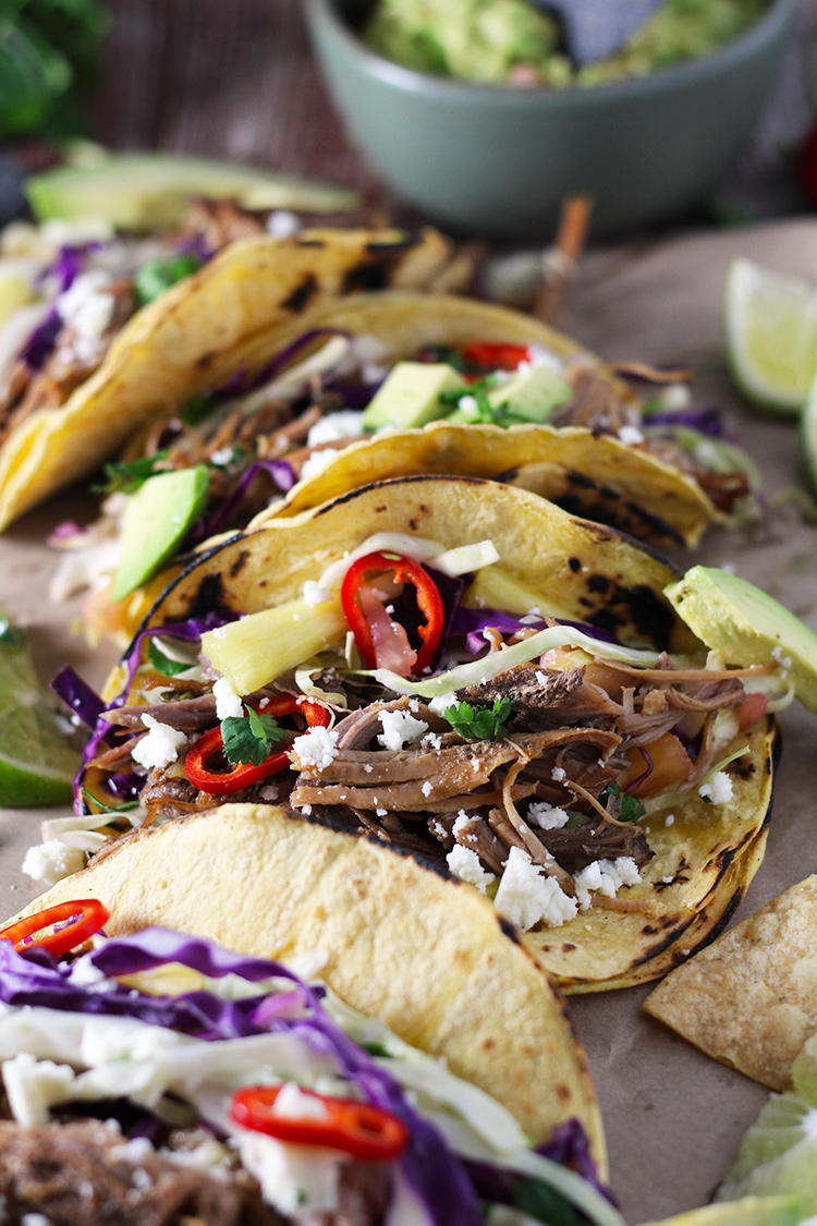 Mexican Pork Carnitas Tacos with Spicy Pineapple Slaw combines all the best flavors. The slow-cooked carnitas are smoky, delicious, and perfectly crisp, and the spicy pineapple slaw adds the perfect amount of spice and sweetness to the tacos.