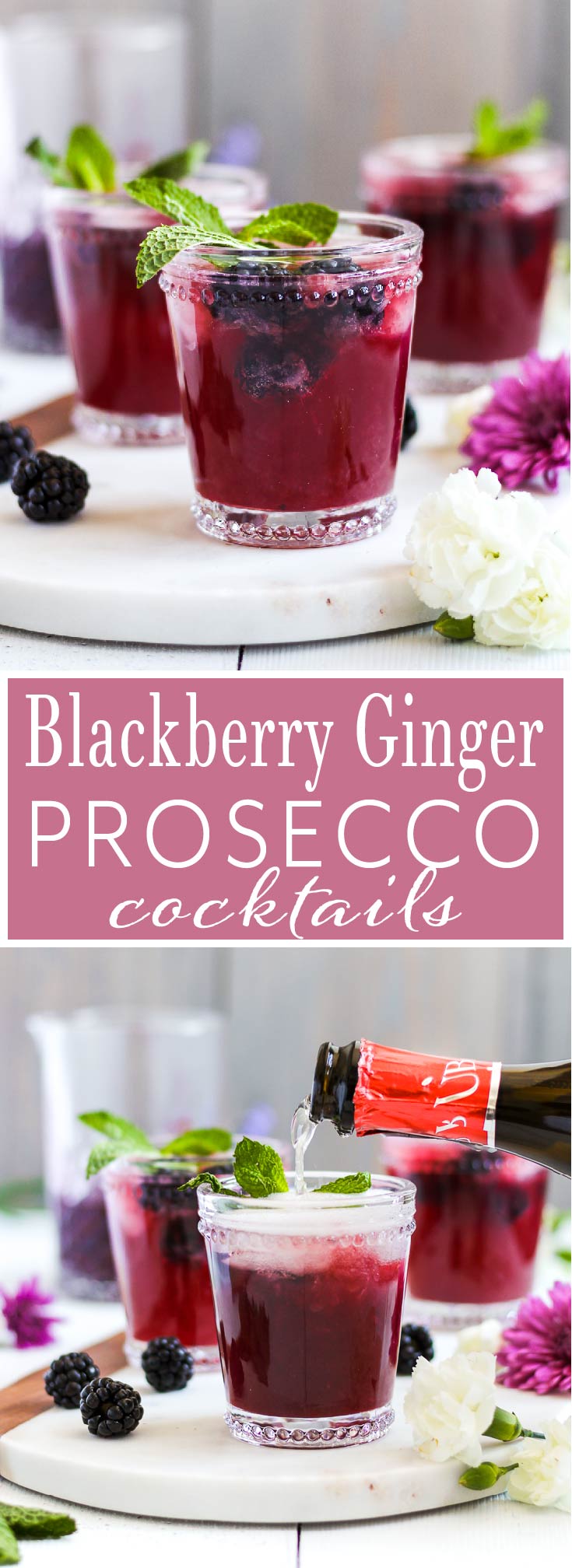 Your new drink of spring and summer! Easy, homemade blackberry ginger simple syrup pairs with lime, vodka and Prosecco creating a tasty and refreshing cocktail that’s perfect for brunch, parties or just any that requires a drink or two.