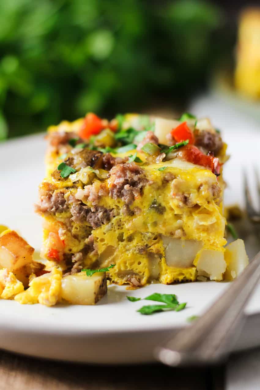 slice of breakfast casserole