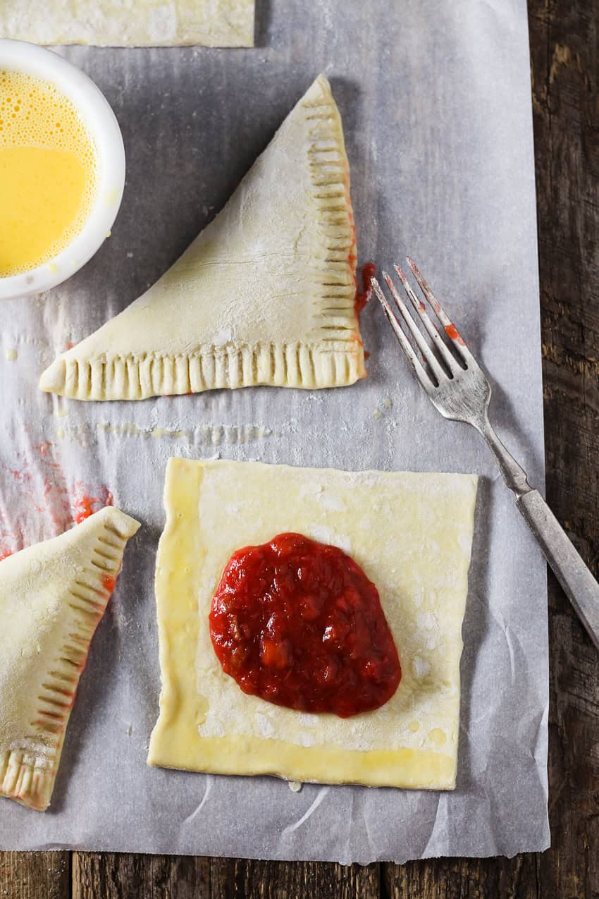 making a strawberry rhubarb turnover