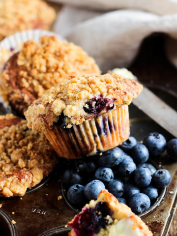 Blueberry muffins with sugar cookie streusel