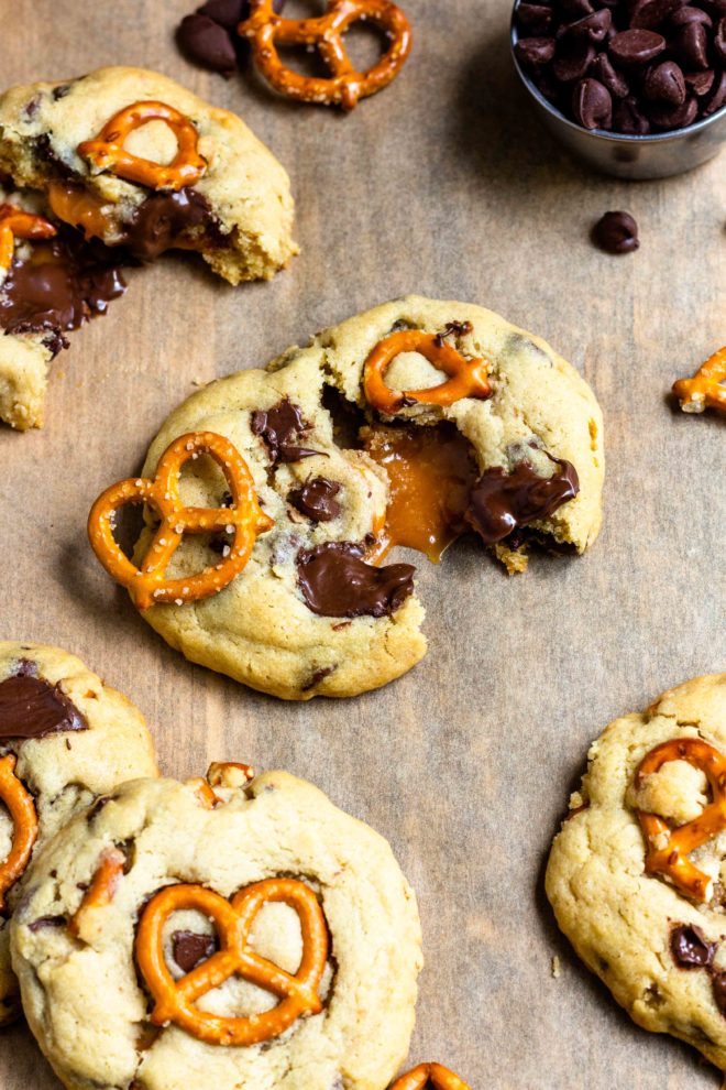 caramel pretzel chocolate chip cookies