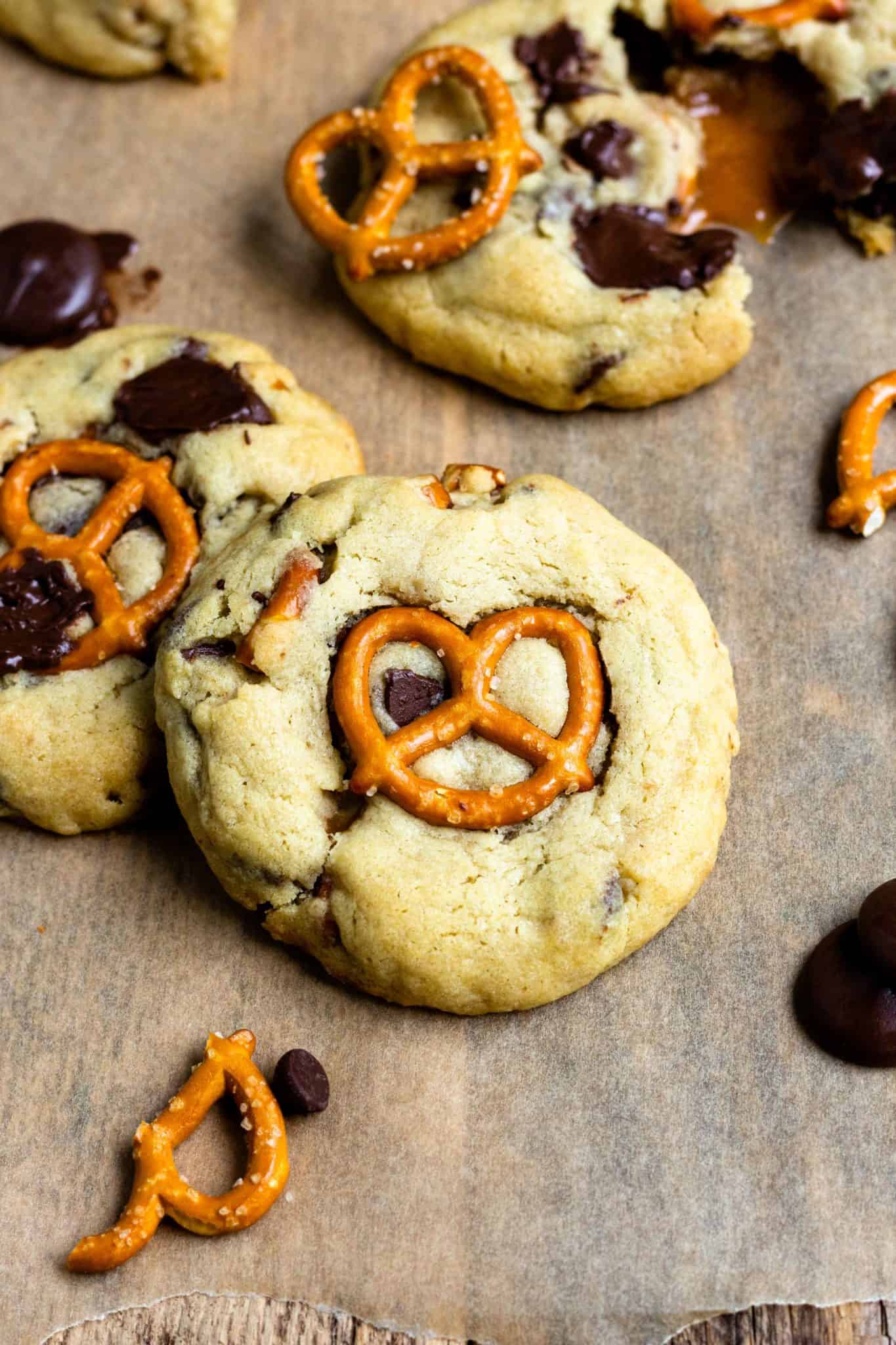 Caramel Pretzel Chocolate Chip Cookies Modern Farmhouse Eats