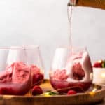 pouring champagne over sherbet