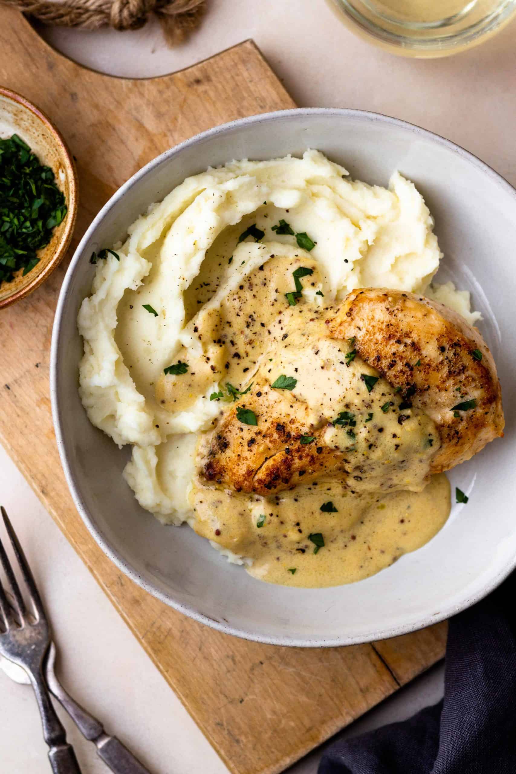 Chicken with Creamy Dijon Sauce and Mashed Potatoes Modern Farmhouse Eats