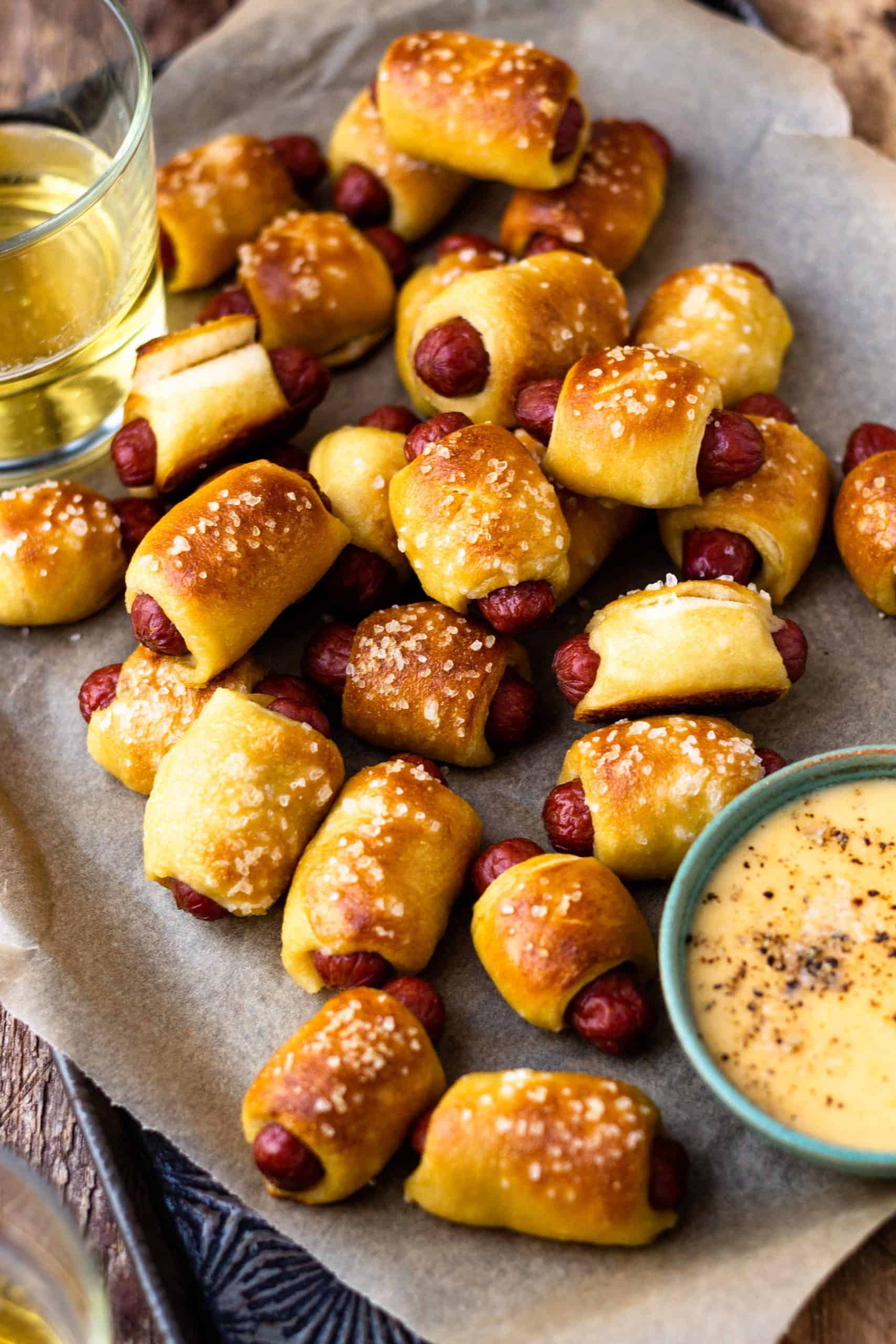 Pretzel Pigs in a Blanket with the BEST Beer Cheese Dip