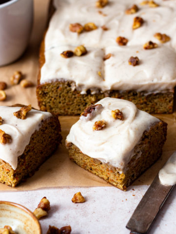 The BEST carrot cake that is perfectly spiced, has a moist crumb, and is topped with velvety smooth chai spiced cream cheese frosting that is incredibly delicious and takes this carrot cake to another level!! The cake is easy to make with a few additional chai spices and can be prepared ahead of time. It's sure to impress!