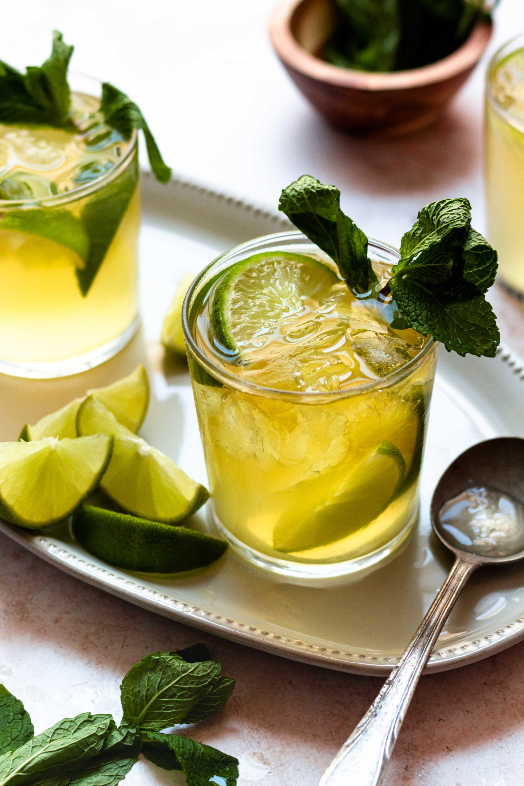 Everything you love about a mojito but with ginger and whiskey! Mint and lime muddled together and mixed with Irish whiskey and ginger beer to create a tasty and refreshing drink for St. Patrick’s Day or any day!