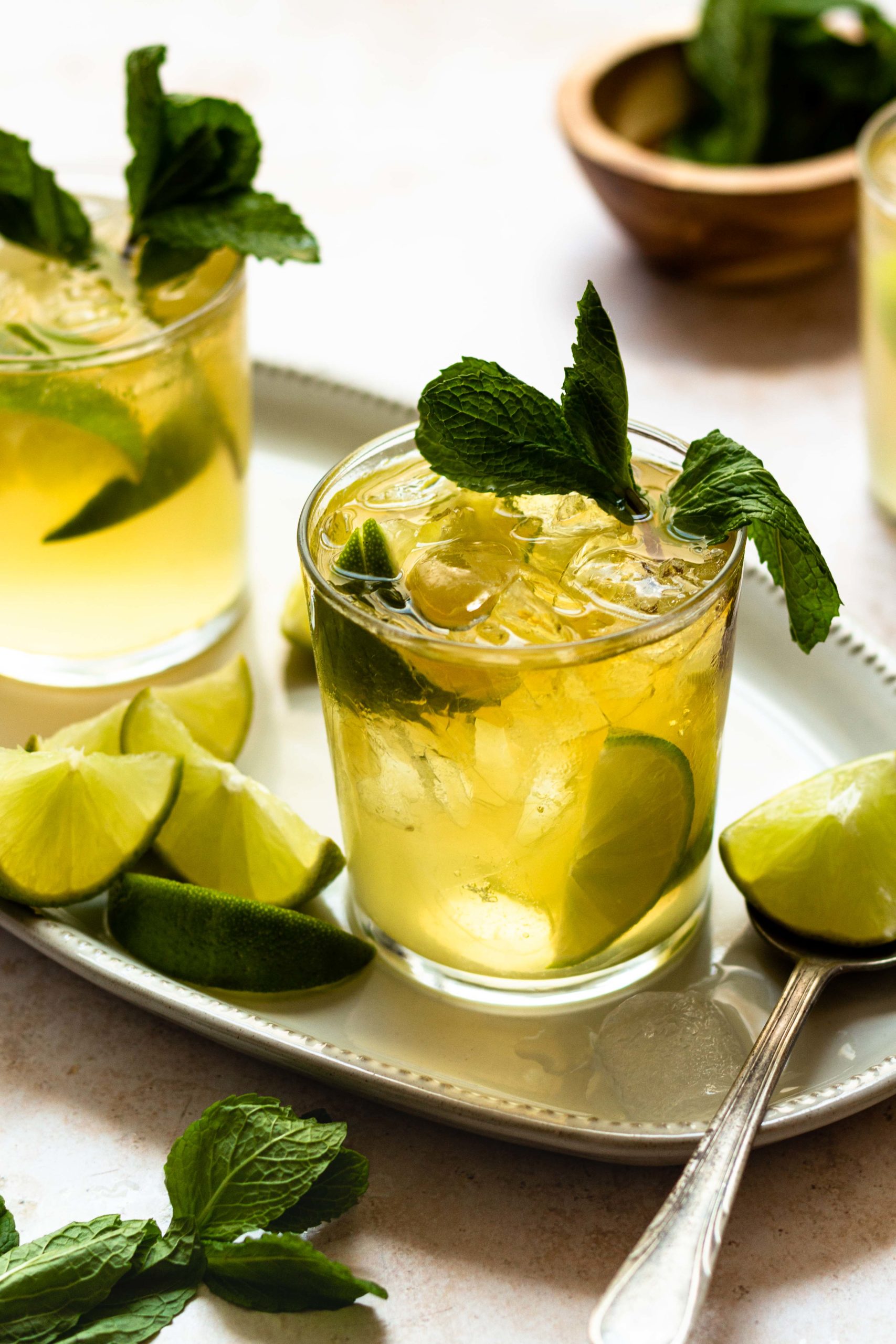 Everything you love about a mojito but with ginger and whiskey! Mint and lime muddled together and mixed with Irish whiskey and ginger beer to create a tasty and refreshing drink for St. Patrick’s Day or any day!