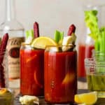 Homemade Bloody Mary mix that is so simple to mix up and is so much better than premix! It'll be your new favorite cocktail to kick off weekend brunch! The best Bloody Mary mix starts with tomato juice and Clamato, then is infused with tons of flavor from fresh lemon and lime juice, pickle juice, Worcestershire, and a touch of heat from hot sauce and horseradish! You'll be coming back to this recipe over and over! Say goodbye to premix!