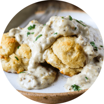 biscuits covered in sausage gravy