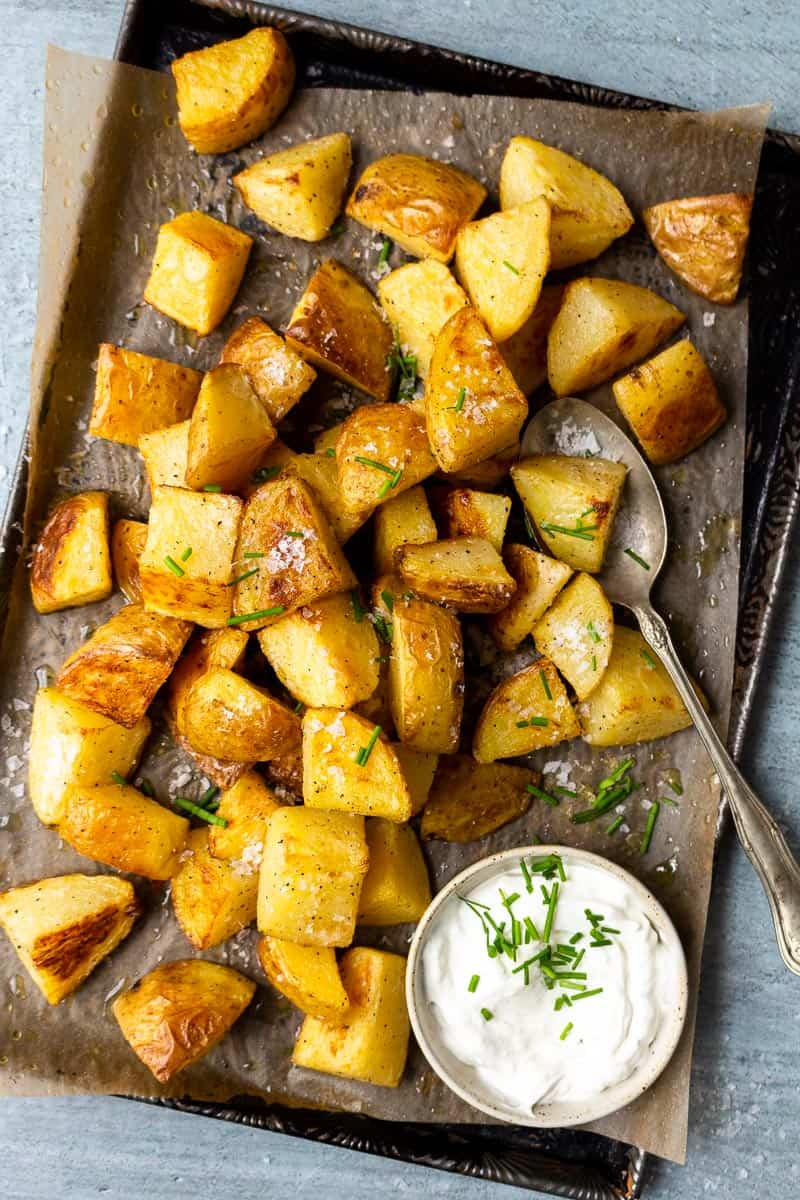 crispy roasted potatoes with sour cream