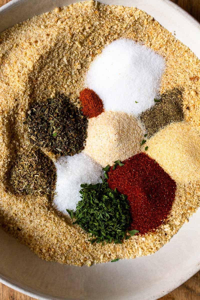 bread crumbs and spices in a bowl