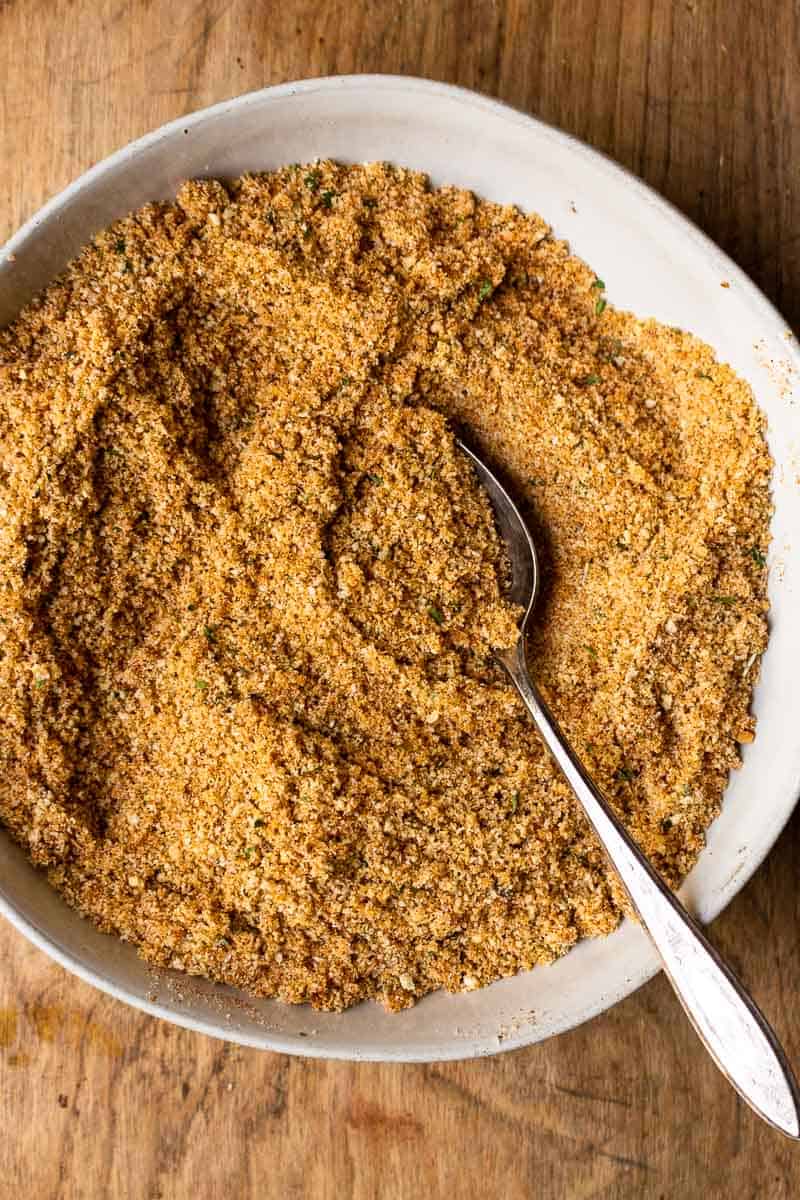 bread crumbs, spices and oil mixed together