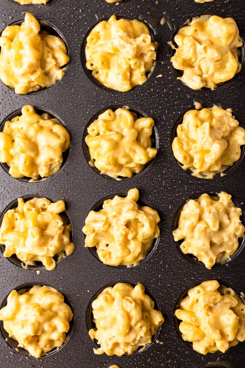 Mac and cheese in mini muffin tins