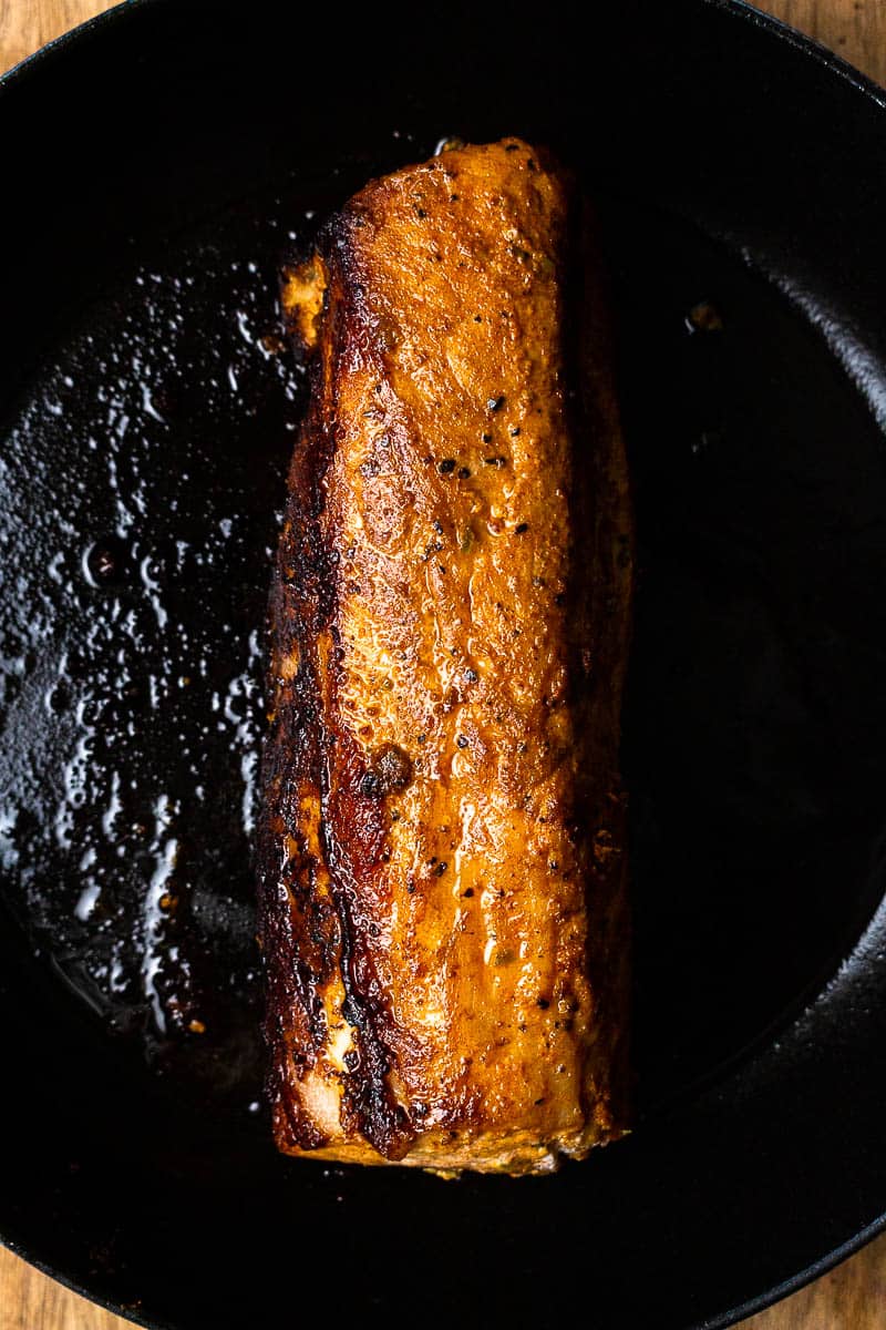 seared pork tenderloin in cast iron