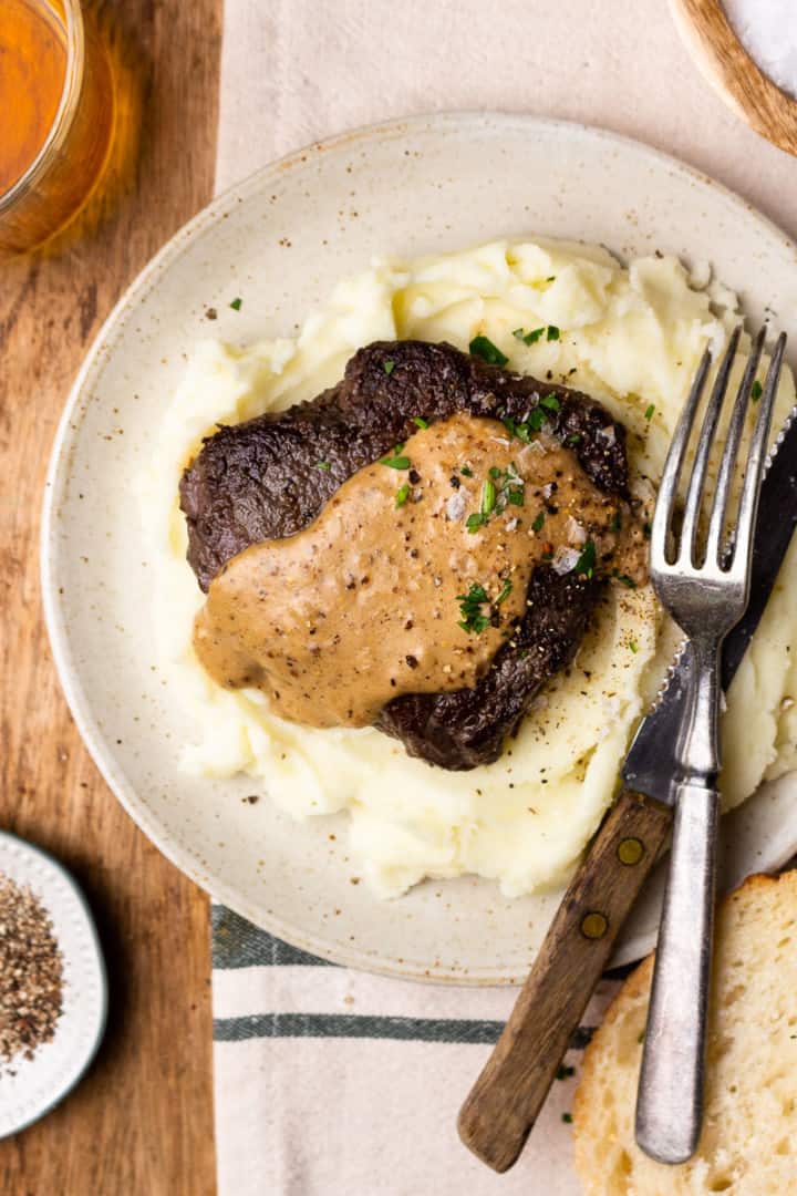 Sirloin Steak with Bourbon Peppercorn Cream Sauce Modern Farmhouse Eats