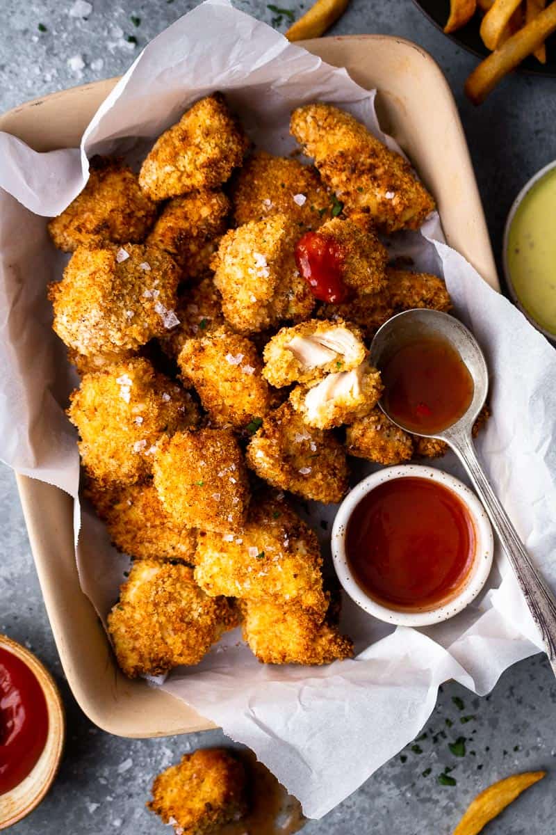 chicken nuggets in a serving dish