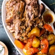 shredded pork roast on serving dish