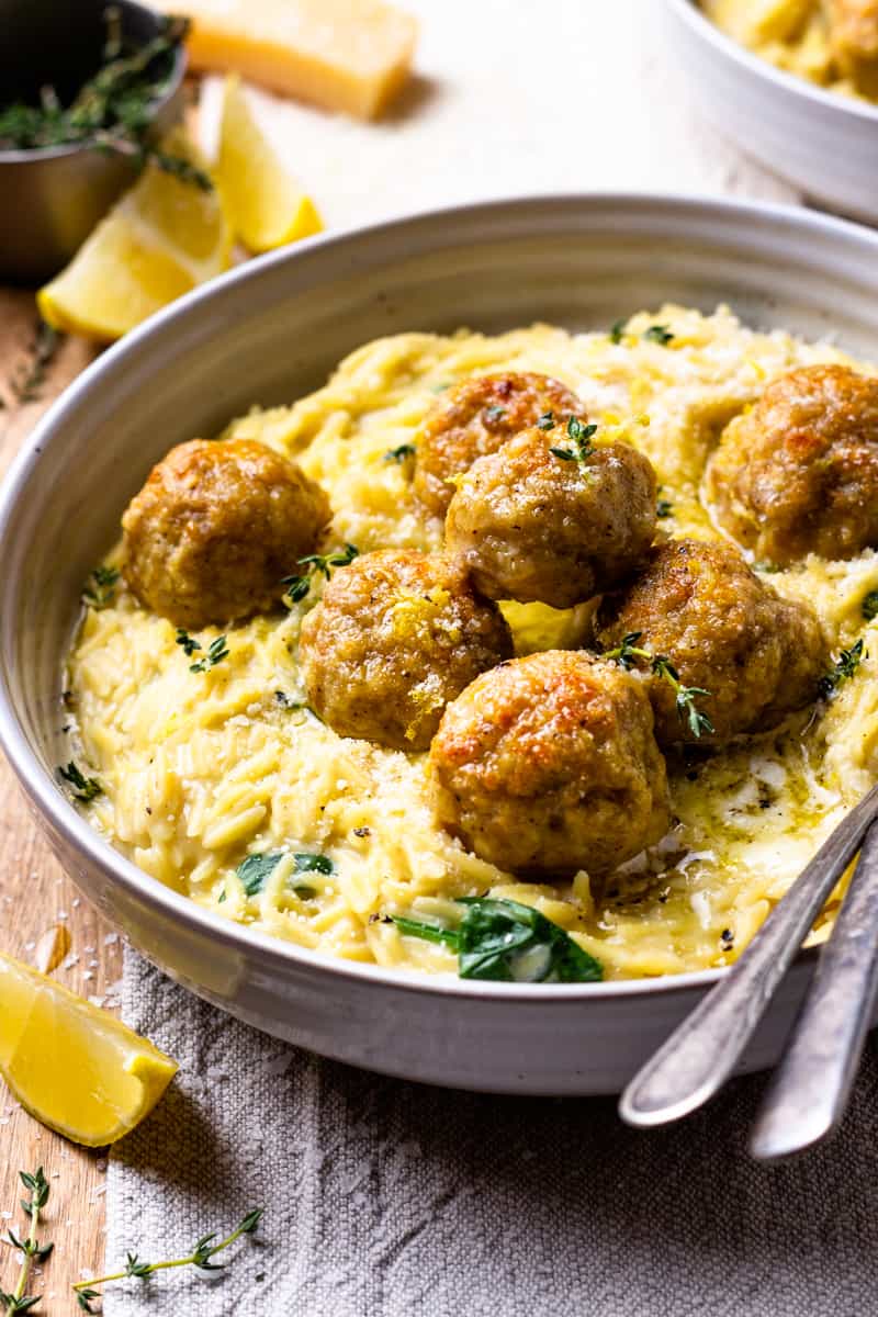 chicken meatballs with parmesan orzo