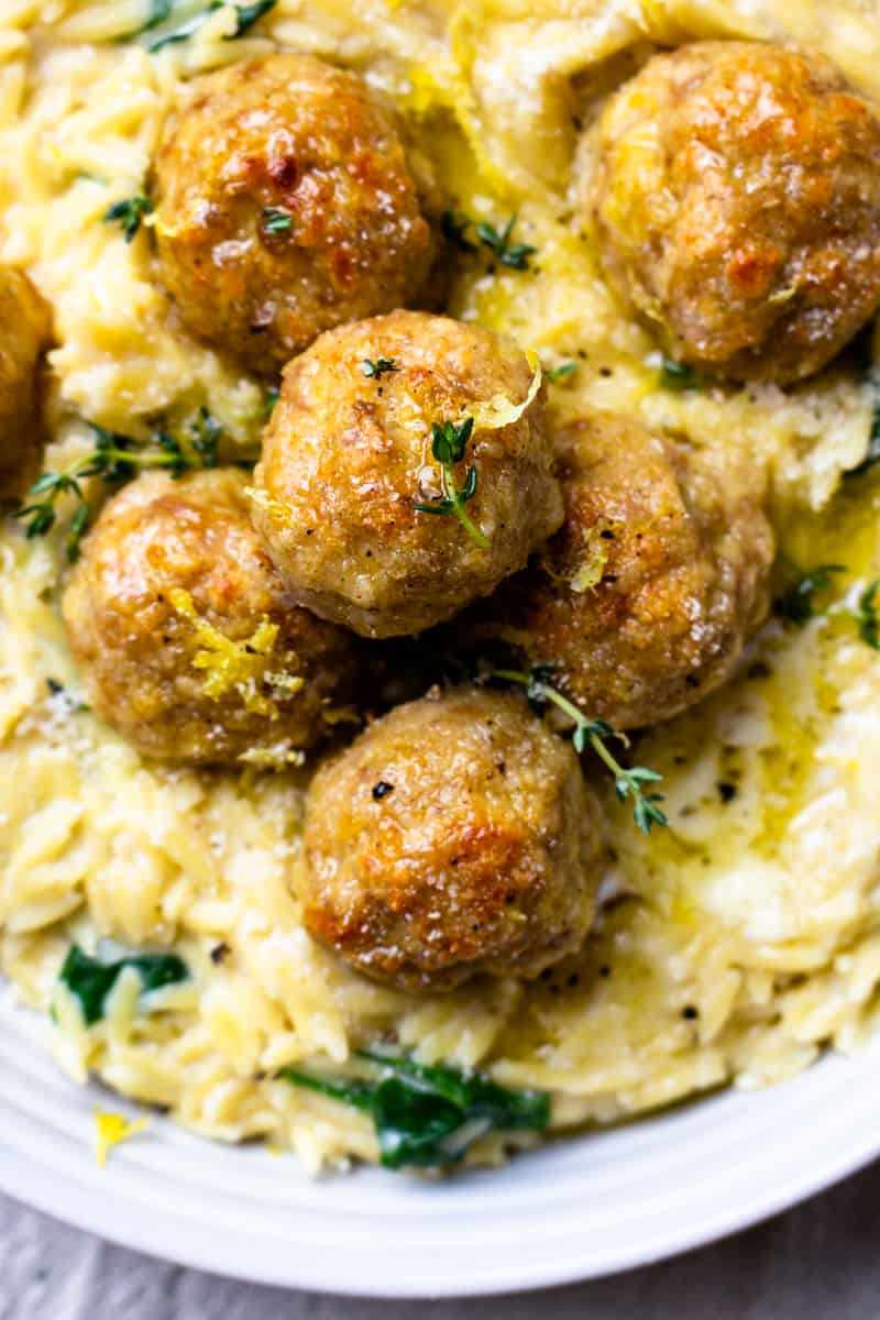 chicken meatballs drizzled with lemon butter