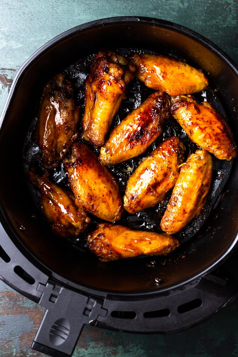 chicken wings tossed in hot honey butter in the air fryer