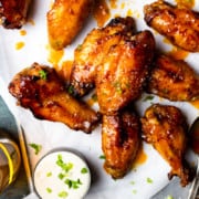 Chicken wings tossed in hot honey butter and served with a side of ranch.