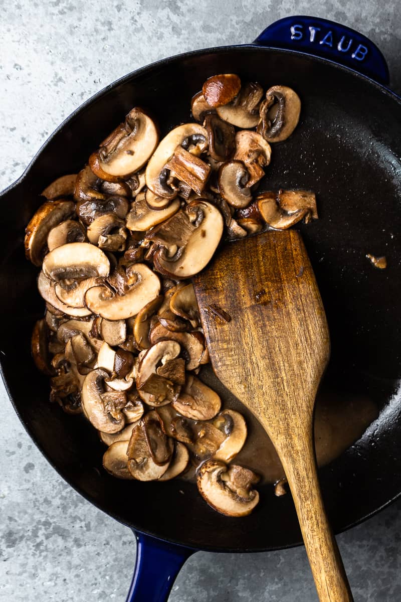cooked mushrooms in a skillet