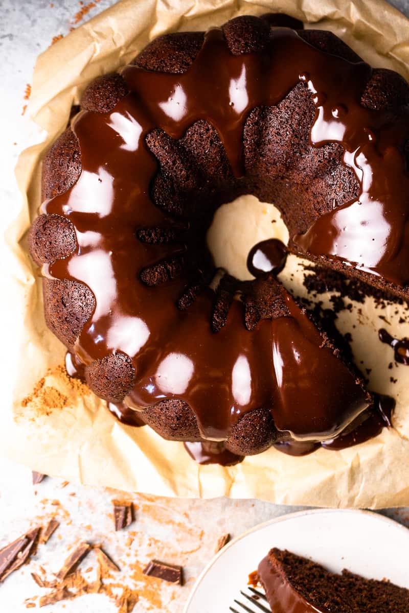 chocolate brownie cake drizzled with chocolate ganache