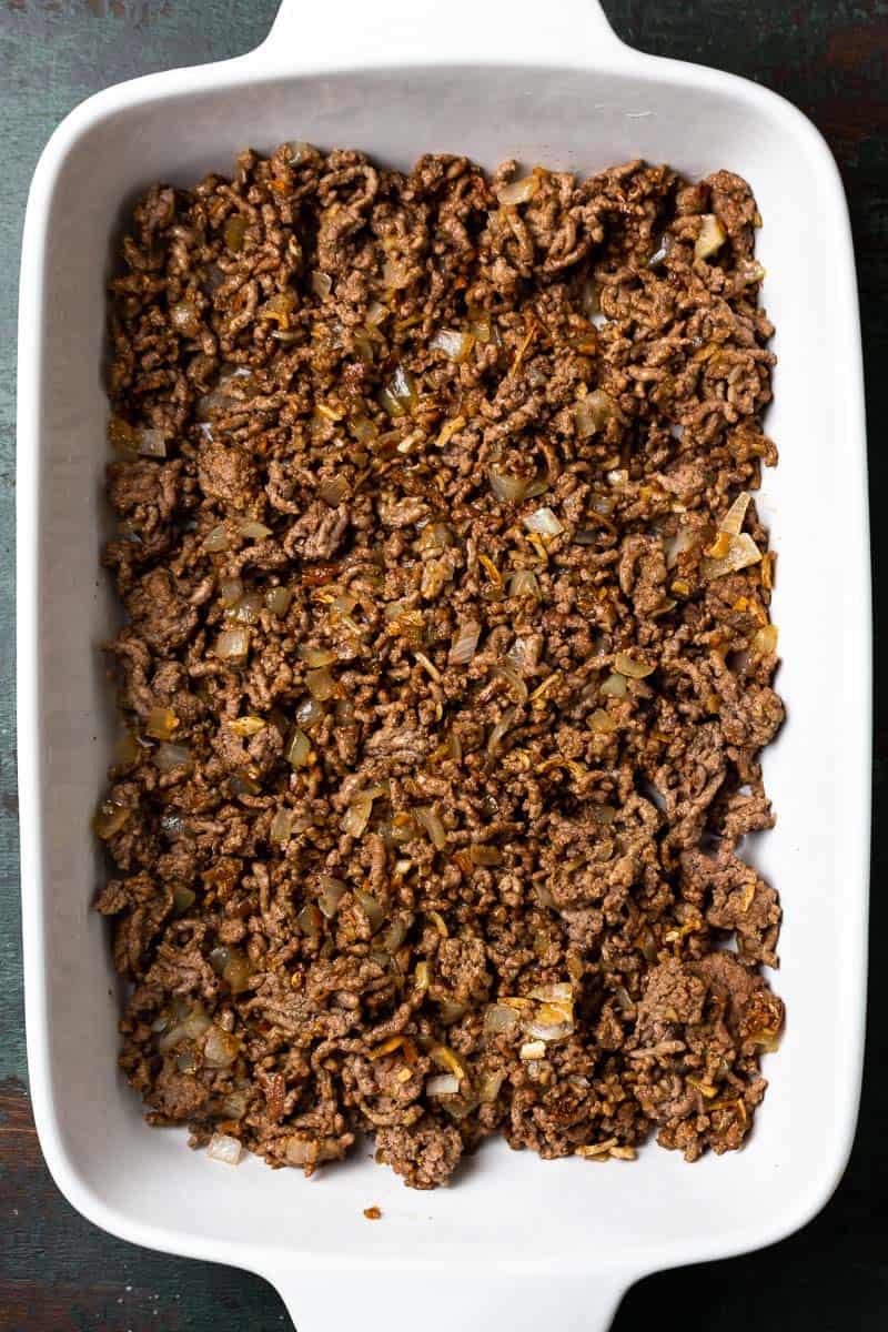 ground beef in a baking dish
