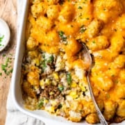 scooping Tater Tot Hotdish