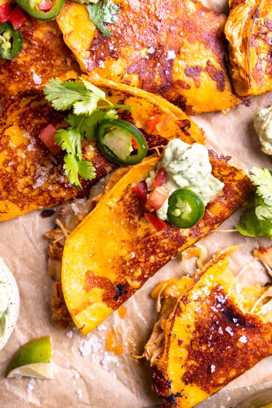 Slow Cooker Crispy Cheese Chicken Fajita Tacos Modern Farmhouse Eats