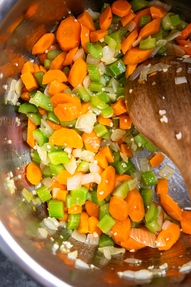 sautéed onion, celery and carrots in the instant pot