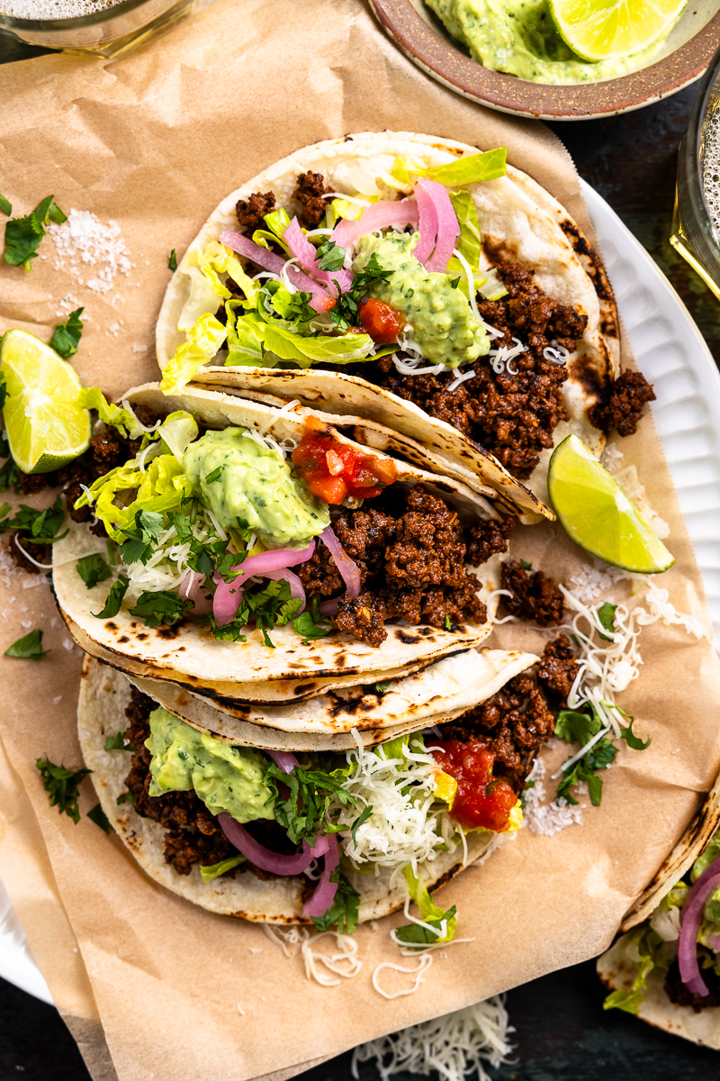 three ground venison tacos on a plate
