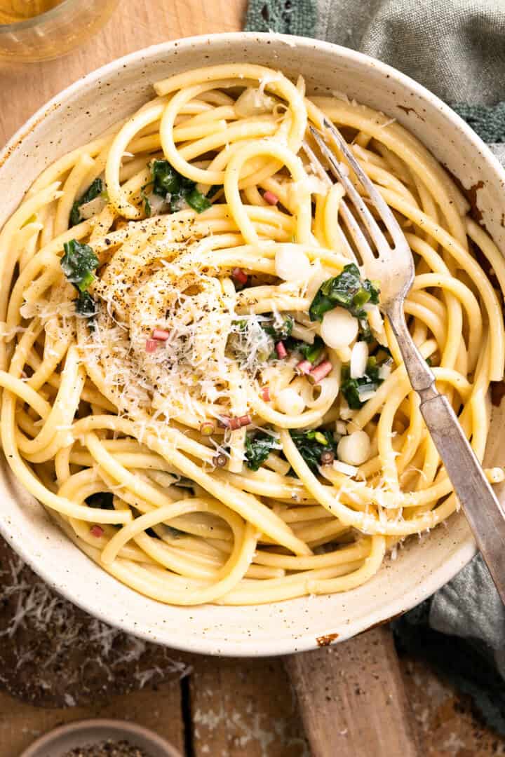 Spring Ramp Pasta Simple Buttery Parmesan Ramp Pasta - Modern Farmhouse Eats