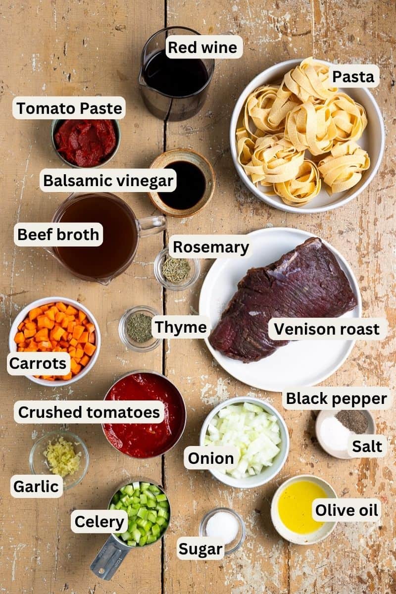 Ingredients portioned out to make venison ragu.
